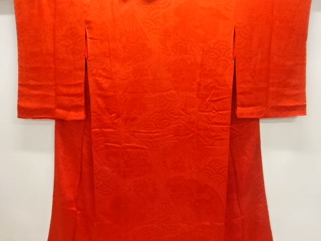 アンティーク　紋錦紗青海波に鼓・鶴模様織出し長襦袢